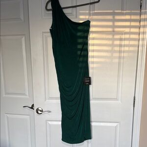 Lulu's Green Asymmetrical Ruched Cocktail Dress